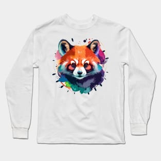 Vibrant Red Panda Watercolor Art Print Long Sleeve T-Shirt